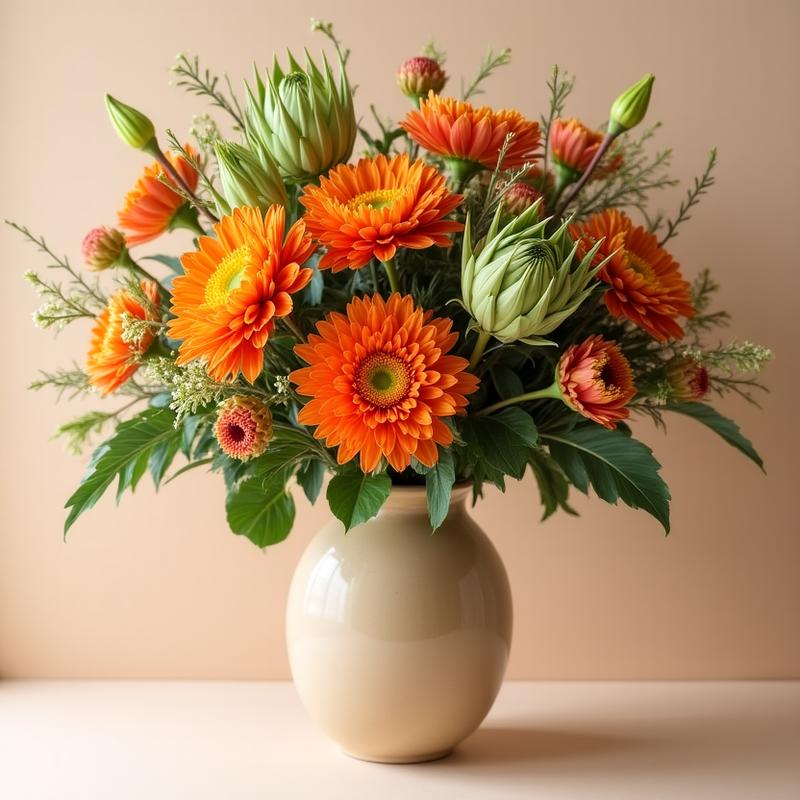Lavish seasonal arrangement in a ceramic vase