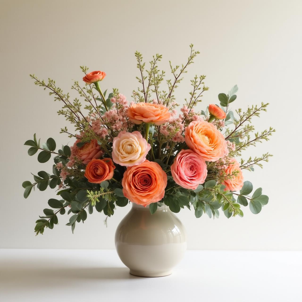 Stunning custom floral arrangement with terracotta and peach tones