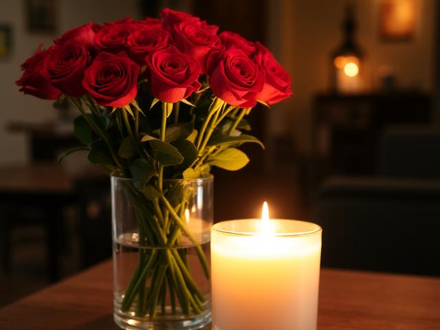 The Romance Package: Roses and a hand-poured soy candle
